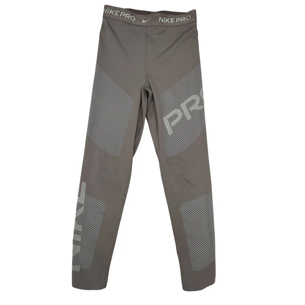 Nike Pro‎ Womens Dri-FIT High-Rise 7/8 Graphic Leggings Moon Fossil Brown Small